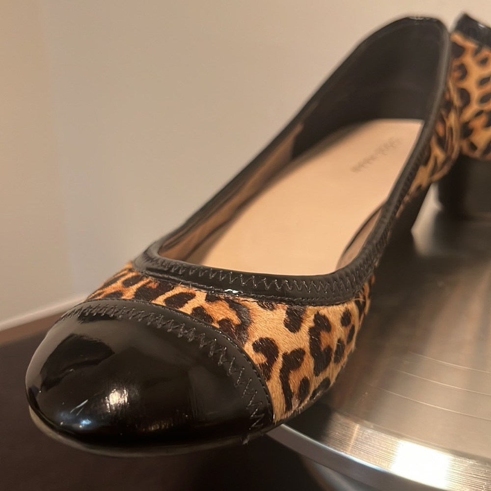 COLE HAAN Elsie Calf Hair Cap Toe Leopard Print Patent Leather Wedges 🐆 - Picture 6 of 9